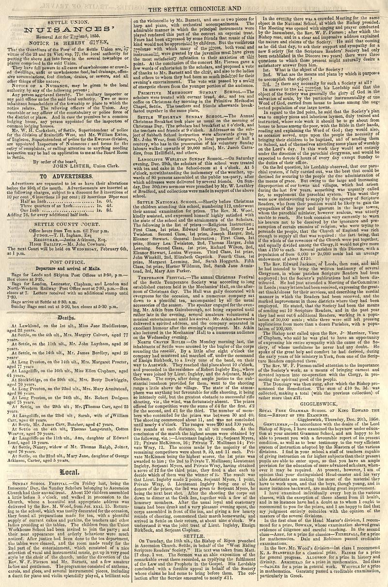 Settle Chronicle 1861 Jan 1 - P3.jpg - The Settle Chronical and North Ribblesdale Advertiser 1861 Jan 1 - Page 3 